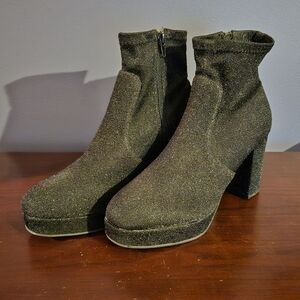 Shimmering Block Heel Ankle Boots